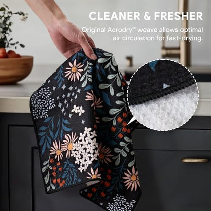 RECYCO Waffle Kitchen Towel Set of 2 - Quick Dry Microfiber Sustainable Dish Towels - Ultra Absorbent Reusable Cleaning Tea Towels - Lightweight Hand Towels,16”x 28”, Enchanted Bloom - color: Enchanted Bloom