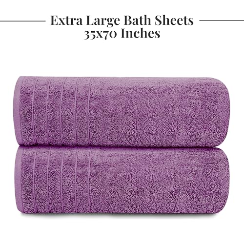 2 Piece Extra Large Bath Sheets 35 x 70 Inches, Purple | 100% Cotton, Larger & Lighter Weight, Quicker to Dry, Super Soft & Absorbent, Oversized Bath Towels - color: Purple