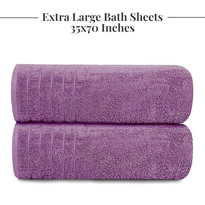 2 Piece Extra Large Bath Sheets 35 x 70 Inches, Purple | 100% Cotton, Larger & Lighter Weight, Quicker to Dry, Super Soft & Absorbent, Oversized Bath Towels - color: Purple
