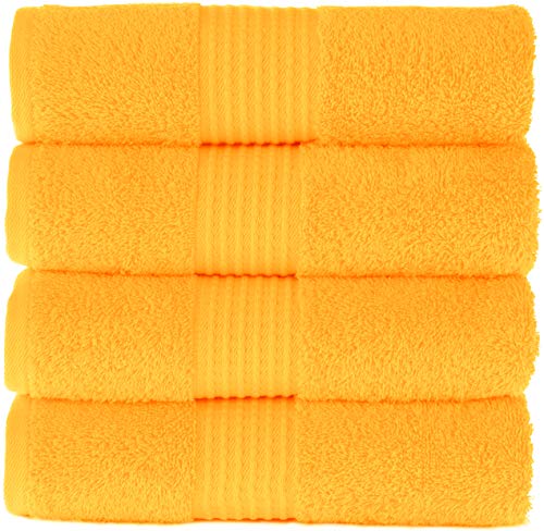 MAURA Basics Performance Hand Towels with Hanging Loop. 16”x30” American Standard Towel Size. Soft, Durable, Long Lasting and Absorbent 100% Turkish Cotton Bath Towels Set for Bathroom - color: Gold, size: Hand Towel (4-Pack)