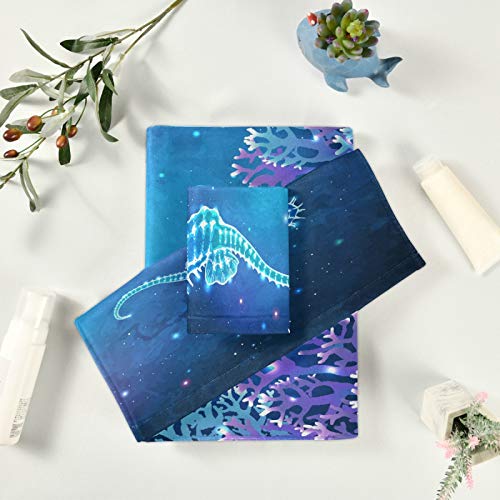 ALAZA Towel Bathroom Sets,Dreamy Glowing Seahorse Towels 3-Piece 1 Bath Towel 1 Washcloth 1 Hand Towel, Bath Towel Set of 3 Soft Multifuntion for Home Kitch - color: Multi23