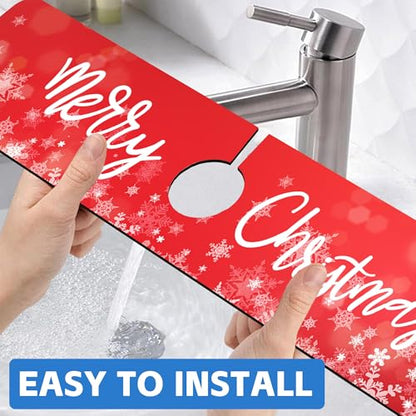 Merry Christmas Snowflake Kitchen Sink Splash Guard Mat Absorbent Fast Drying Mat Faucet Draining Mat Sink Splash Guard Behind Faucet Drip Catcher for Kitchen Bathroom 5.5"×24" - size: 5.5" x 5.5"