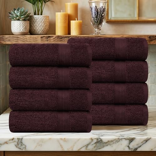 100% Cotton Hand Towels 18x28 Inches, 600 GSM, Soft & Absorbent, Set of 8, Brown - color: Brown, size: Hand Towel Set of 8