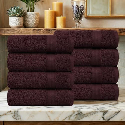 100% Cotton Hand Towels 18x28 Inches, 600 GSM, Soft & Absorbent, Set of 8, Brown - color: Brown, size: Hand Towel Set of 8