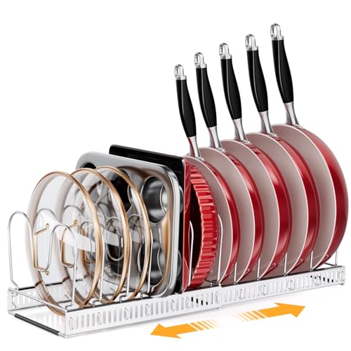 MUDEELA Expandable Pot Pan Lid Organizers inside Cabinet, 12 Divider-Silver | Expandable 11.8–22.9", 12 Adjustable Divider, Tool-Free Assembly, Non-Slip, Scratch-Proof, For Pan Lid Cutting Board Bakeware - color: Silver, size: 12 Dividers