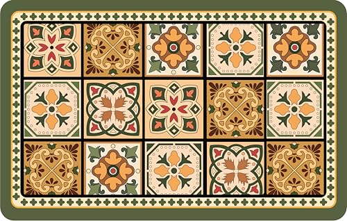 Boho Dish Drying Mat for Kitchen Counter - Super Absorbent Faux Leather Kitchen Mat, Quick Dry & Non-Slip Countertop Protector, Aesthetic Bohemian Decor for Coffee Bar (12"x19", Green) - color: Green, size: 12" x 19"