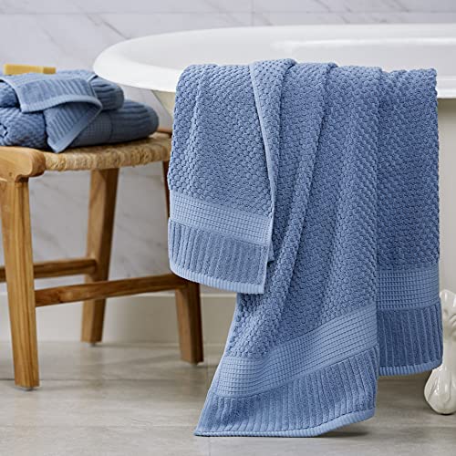 NY Loft 100% Cotton 4-Pack Bath Towel Set | Blue | Oeko-TEX | Quick-Dry | Four 30" x 52" Bath Towels | Super Absorbent | Designer-Styled Texture - color: Blue Shadow, size: Bath Towel (4 Pack)