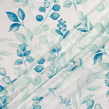 Hotel Quality Fabric Bathroom Shower Curtain: Floral Leaf Damask - Teal, Green and White (72 x 70 inches) - color: Melbourne