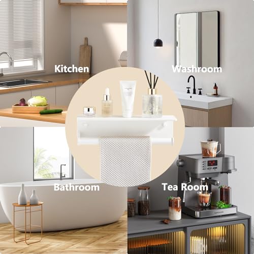 White Paper Towel Holder Wall Mount with Thickened Shelf for Bathroom,Matte White Adhesive Hand Towel Holder,Bathroom Kitchen RV - color: White, size: Thick