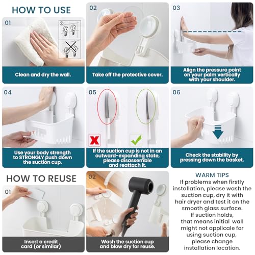 TAILI Shower Caddy Suction Cup 2 Pack, Heavy Duty Bathroom Organizer, Removable Shelves for Inside Shower, Shampoo, Waterproof Suction Plastic Storage for Bathroom Accessories Holder, White - style: 2 × White(M&L)