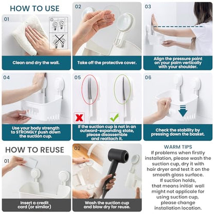 TAILI Shower Caddy Suction Cup 2 Pack, Heavy Duty Bathroom Organizer, Removable Shelves for Inside Shower, Shampoo, Waterproof Suction Plastic Storage for Bathroom Accessories Holder, White - style: 2 × White(M&L)