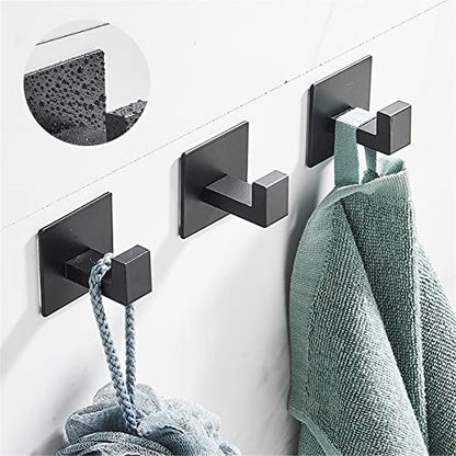 Flybath 2PCS Towel Hook Self Adhesive SUS 304 Stainless Steel Matte Black | Square, No Drill, Strong Hold, Rustproof, Wall Mount, Stylish Coat Robe Door Hooks For Hanging, Kitchen Bathroom Accessories - color: Matt Black