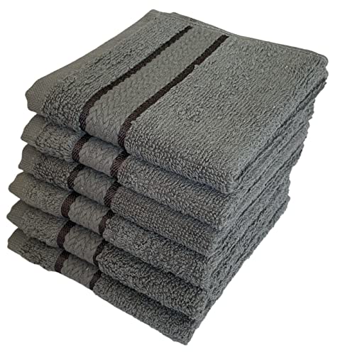 Washcloths Set of 6, 100% Ring Spun Cotton Zero Twist Wash Cloths for Body and Facewash Design to exfoliate Your Hands, Soft and Absorbent Machine Washable, 12 x 12 Inch. - color: Grey