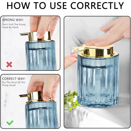 CERBIOR Bathroom Accessories Set, 4 PCS Glass Bathroom Set,Golden Blue | Includes Soap Dispenser, Toothbrush Holder, Toothbrush Cup, Soap Dish for Decorative Countertop and Housewarming Gift - style: Grey Blue