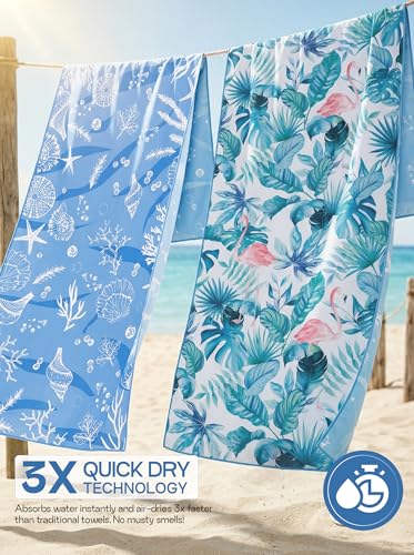 Utopia Towels Thin Microfiber Beach Towel with Travel Bag, 32x71 in (Flamingo) - color: Flamingo & Marine