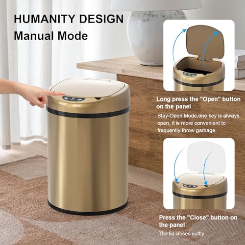 Smart Sensor Trash Can with Automatic Packaging Function 3.5 Gallon Stainless Steel Garbage Bin for Kitchen Bathroom Office Champagne Gold (