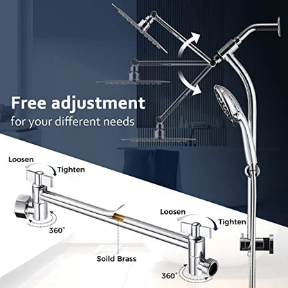 Rainfall 8 Inch Shower Head with High Pressure Handheld Spray Combo, Drill-Free Slide Bar with Adjustable Shower Extension Arm, 3-Way Low Diverter for Easy Reach, 5Ft Hose- Chrome - color: Polished Chrome