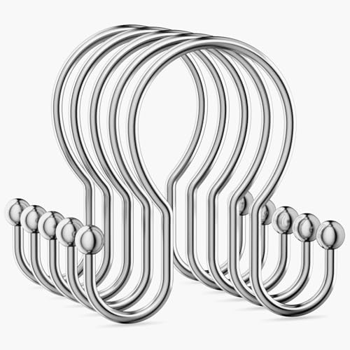 OEH Shower Curtain Hooks, 12 Pcs Minimalist Shower Curtain Rings, Metal Shower Curtain Hangers, Double Hook Silver Shower Curtain Hooks Rust Proof, Smooth Glide Shower Hooks for Shower Curtain, Chrome - color: Chrome, size: Minimalist Double Hooks