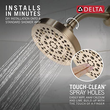 Delta 5-Setting Champagne Bronze Shower Head with High Pressure Spray, 6 Inch Round Shower Head, Showerheads, 1.75 GPM Flow Rate, Champagne Bronze 52535-CZ - color: Champagne Bronze