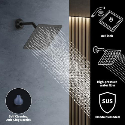 Bathroom Shower System,4 Functions Digital Temperature Display Diverter Valve,Ceiling 14x20" 2-Function Shower Head and 8 inch Wall Mounted Shower Head Combo,Handheld Shower Matte Black - color: Matte Black