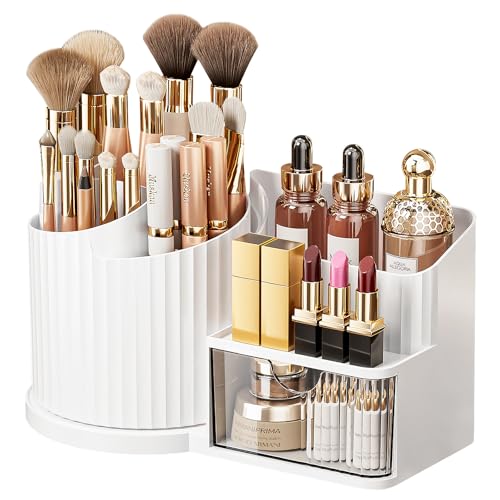 Anyoifax 360 Rotating Makeup Brush Holder Make Up Brushes Organizer, White | Spinning Makeup Brush Cup Cosmetics Container Pen Holder Lipsticks Storage for Vanity, Dresser