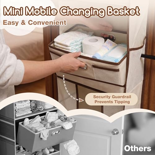 Baby Nursery Over The Door Organizer, 10 Pocket Hanging Storage | Removable Diaper Caddy & 3 Sturdy Hooks, 55LBS Capacity Baby Essentials Holder for Bathroom Bedroom Closet, Beige