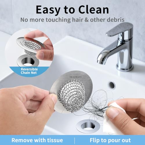 TRAPMATE Shower Drain Hair Catcher, 2.8" Bathtub Stopper Drain Strainer Kit | Easy Clean, Anti-Clogging, Fast Drainage, Anti-Slip, Reversible, No Rust, For Bathtub & Shower Drains, Small Size, Patented - color: Silver & Gray
