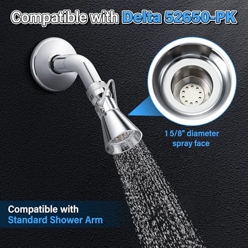 Enhon 2 Setting Pivoting Single Spray Shower Head with Shut Off Valve, Replacement for 52650-PK Compatible with Delta Shower, 2.5 GPM Brass Water Saving Shower Head 1 5/8" Diameter Spray Face(1 Pack)