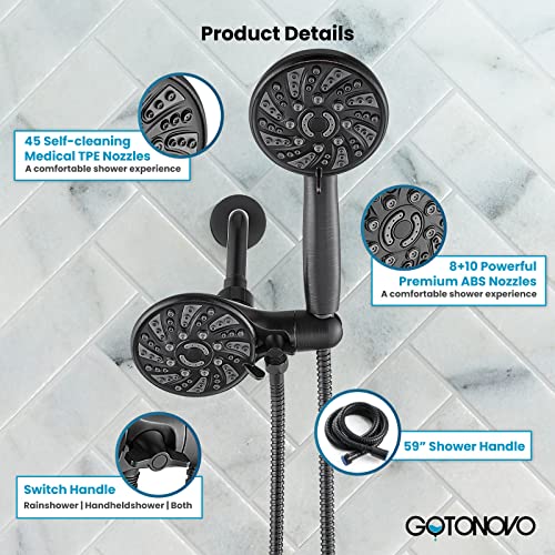 gotonovo Dual Shower Head Kit with Valve 6 Mode Handheld Oil Rubbed Bronze | 6 Mode ABS Rain Head 6 Mode ABS Handheld Spray 2 in 1 Bathroom Trim Kit Pressure Balance Valve Shower Head and Handle Set - color: Bronze