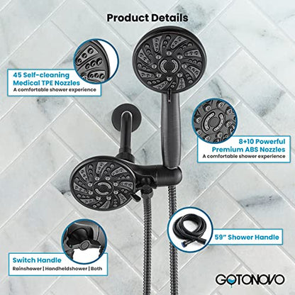 gotonovo Dual Shower Head Kit with Valve 6 Mode Handheld Oil Rubbed Bronze | 6 Mode ABS Rain Head 6 Mode ABS Handheld Spray 2 in 1 Bathroom Trim Kit Pressure Balance Valve Shower Head and Handle Set - color: Bronze