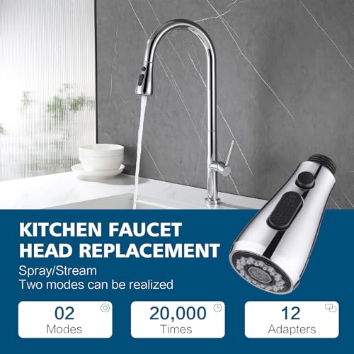 Kitchen Faucet Head Replacement 2 Modes with 12 Adapters, Pull Down Spray Head for Kitchen Faucet, Kitchen Sink Sprayer Replacement Compatible with Moen, American Standard, Kohler Faucets - color: Chrome-1