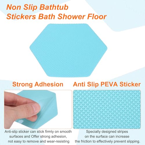 HARFINGTON 12pcs Non-Slip Bathtub Stickers Set 3.15" Hexagon Shower Floor Sticker PEVA Anti-Slip Adhesive Appliques with Scraper for Bathroom Kitchen Treads Stairs Swimming Pool, Blue - color: Blue