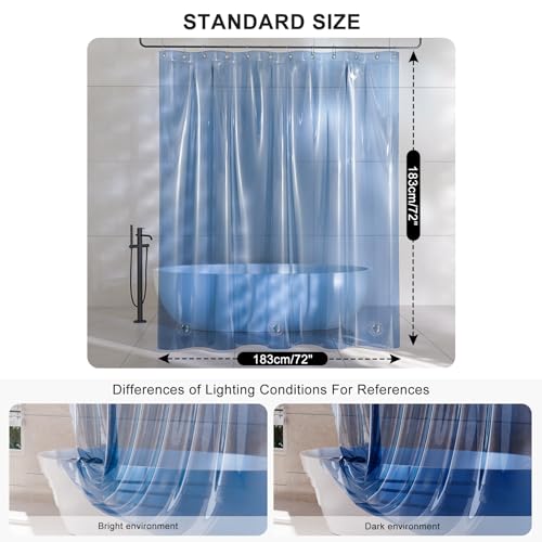 AmazerBath Shower Curtain Liner, 100% EVA Soft Clear Blue Heavy Duty Shower Curtain and Liner 2-in-1, 72x72 Luxury Plastic Weighted Bathroom Shower Liner, 12 Rustproof Grommets & 3 Heavyweight Stones - color: Rainbow Oceanic, size: 72"W x 72"L (Pack of 1)
