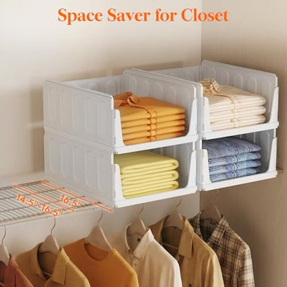 Lifewit Stacking Closet Organizers Shelf for Clothes 6 Pack 14" Depth | open front basket, top shelf storage bins, store clothing sweater jeans, for Pantry, Kitchen, Dorm