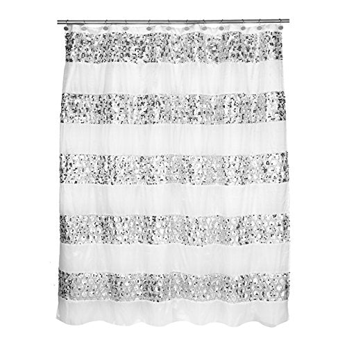 Popular Bath Sinatra Sequin Shower Curtain, White, 70x72 Inches - size: 70"W x 70"L (Pack of 1)