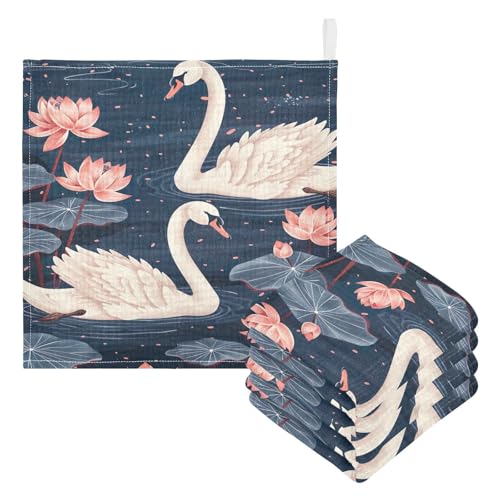 YETTASBIN Swan Muslin Baby Hand Washcloths, Soft Cotton Bath Face Towel, 4 Layers Extra Absorbent Feeding Burp Cloth for Newborn Infant, 3 Pack - size: 12 Inch x 3 Pack