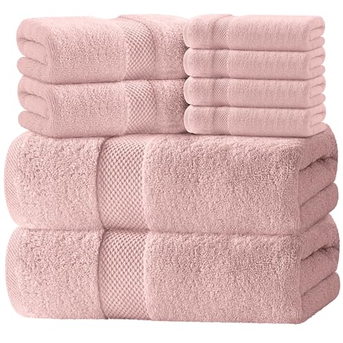 White Classic Luxury Bath Towel Set of 8 Pieces - 100% Turkish Cotton Highly Absorbent Towels for Bathroom, 2 Luxury Bath Towels 700GSM, 2 Hand Towels, 4 Washcloths, Pink - color: 17: Pink