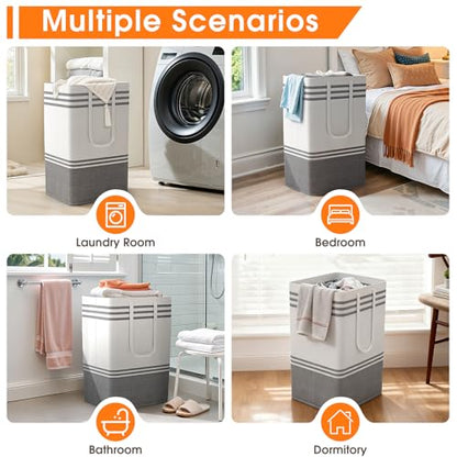 3 Pack Large Laundry Baskets, Laundry Hampers, Freestanding Waterproof Collapsible Clothes Bag with Extended & Reinforced Handles - Clothes Basket for Dorm, Bathroom, Home (88L) - size: 3 x 88L