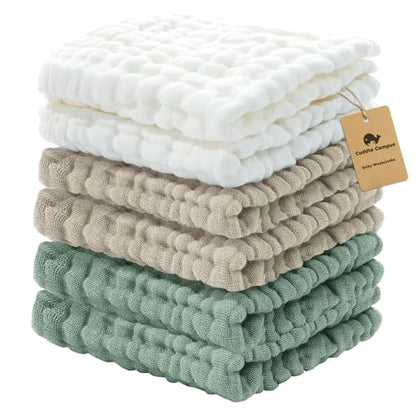 Cuddle Campus Baby Washcloths 6 Packs, Muslin Washcloths Baby,Cotton Burp Cloths, Extra Absorbent and Soft Wash Clothes for Newborns, 12x12 Inches - color: Set-2