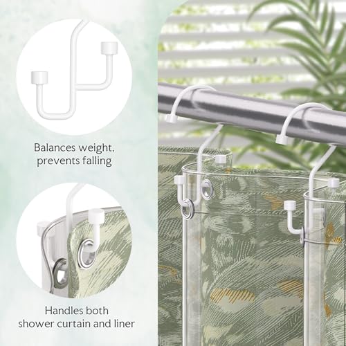 Bathway 12-Pack Double Shower Curtain Hooks, Rust-Resistant Metal Shower Curtain Rings with High-Low Design to Separate Liner & Curtain, Smooth Glide, White - color: White