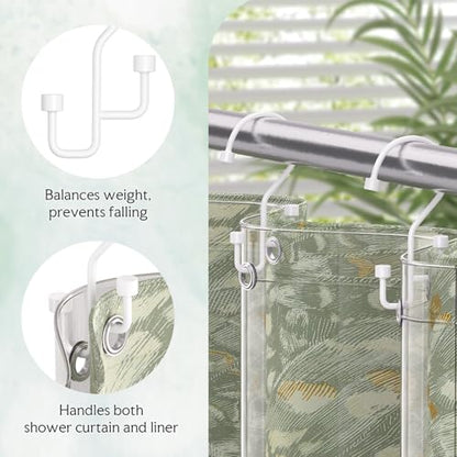 Bathway 12-Pack Double Shower Curtain Hooks, Rust-Resistant Metal Shower Curtain Rings with High-Low Design to Separate Liner & Curtain, Smooth Glide, White - color: White
