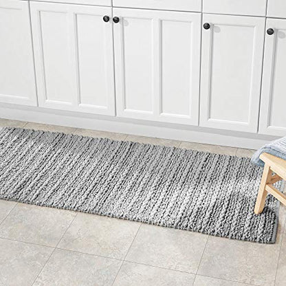 mDesign Soft 100% Cotton Luxury Hotel-Style Rectangular Spa Mat Rug, Plush Water Absorbent for Bathroom Vanity, Bathtub/Shower, Machine Washable, Braided Design, Long Runner, 60" x 21" - Gray