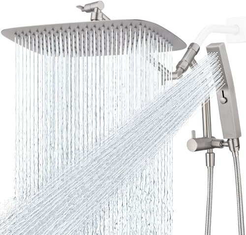 G-Promise 14 Inch All Metal Rain Shower Head with Handheld (Brushed Nickel) | Suits Every Height, Pause Mode Diverter, Massage Mode Handheld, Full Body Coverage, Easy to Install, Modern Bath Upgrade - color: Brushed Nickel, size: 14 Inch