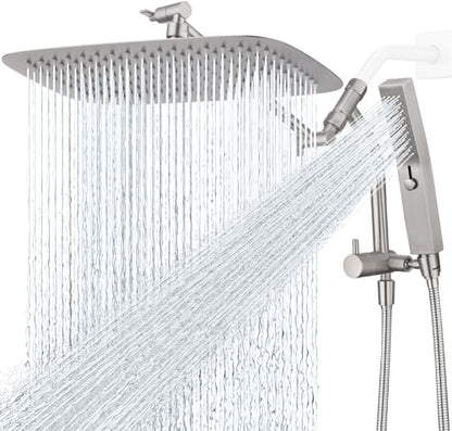 G-Promise 14 Inch All Metal Rain Shower Head with Handheld (Brushed Nickel) | Suits Every Height, Pause Mode Diverter, Massage Mode Handheld, Full Body Coverage, Easy to Install, Modern Bath Upgrade - color: Brushed Nickel, size: 14 Inch