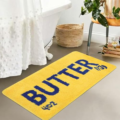Drydiet Butter Rug 39.5'' x 18.5 '' Bathroom Runner Rug Bright Yellow Long Bath Mat Shaggy Non Slip Runner Mat Large Water Absorbent Bath Carpet Tub Sink Carpet for Kitchen Floor Bathtub Bedroom