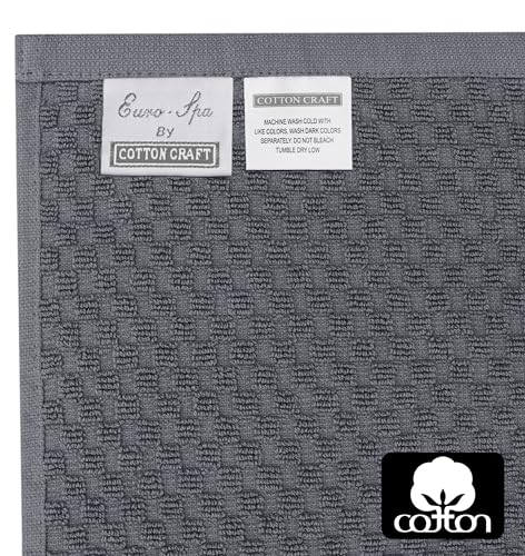 COTTON CRAFT Euro Spa Waffle Wash Cloth - Set of 12 Grey Washcloth | Luxury Face Towel Set - 100% Cotton - Soft Plush Absorbent Low Lint Quick Dry - Gym Shower Beach Bath Kitchen - 12x12 inches - color: Grey, size: 12 Pack Wash Cloths