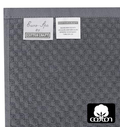 COTTON CRAFT Euro Spa Waffle Wash Cloth - Set of 12 Grey Washcloth | Luxury Face Towel Set - 100% Cotton - Soft Plush Absorbent Low Lint Quick Dry - Gym Shower Beach Bath Kitchen - 12x12 inches - color: Grey, size: 12 Pack Wash Cloths
