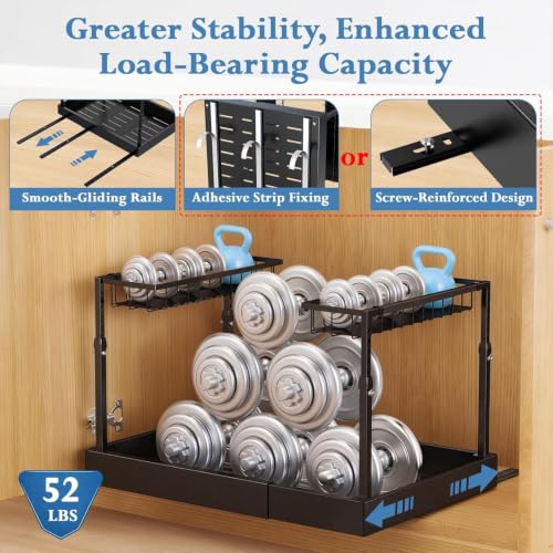 Aisslro Under Sink Organizer, 2 Tier Pull Out Cabinet Organizer, Expandable & Adjustable Slide Out Shelf 17.9''–29.5'', Under Sink Storage for Kitchen Bathroom Laundry Cabinet Storage, Black - size: Large