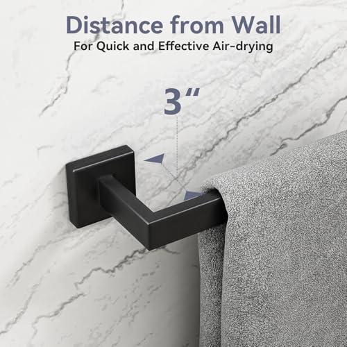 Matte Black Towel Bar, 24 Inch Bathroom Towel Rack, Towel Holder Wall Mounted, Square Base Thicken SUS304 Stainless Steel Towel Rod Modern Home Decor - size: 26 Inch (1 Pieces)
