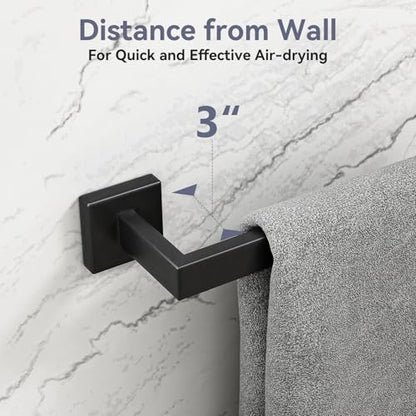 Matte Black Towel Bar, 24 Inch Bathroom Towel Rack, Towel Holder Wall Mounted, Square Base Thicken SUS304 Stainless Steel Towel Rod Modern Home Decor - size: 26 Inch (1 Pieces)